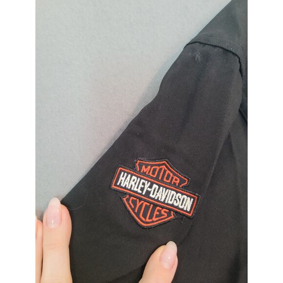 VTG Harley-Davidson Men’s Black Biker Shirt M Y2K Logo Vented Back Casual EUC - Picture 6 of 13
